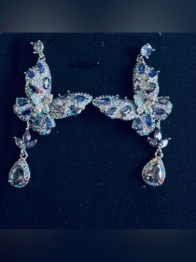 Crystal Butterfly Drop Earrings - Purple Multicolor